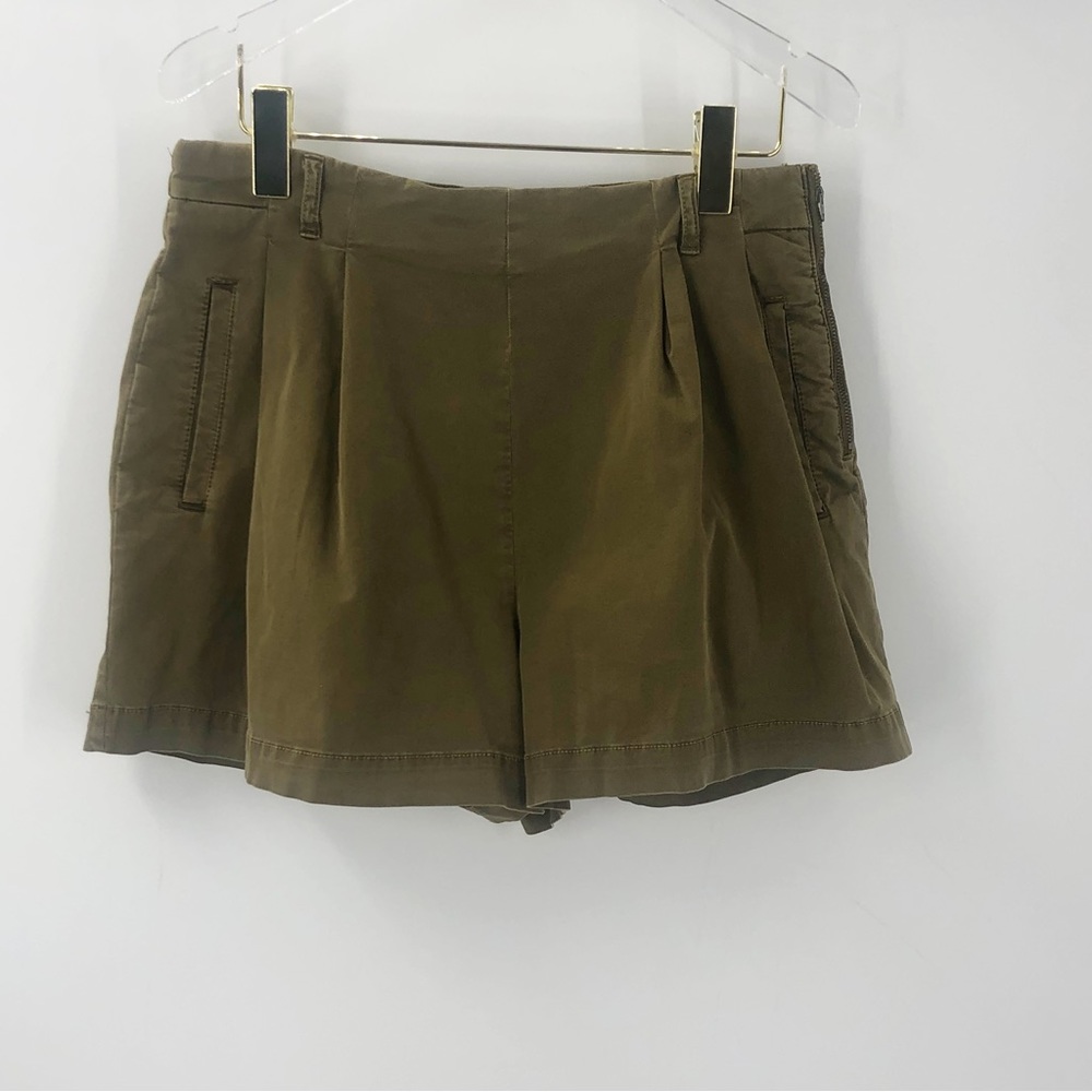 Anthropologie Kelyn Olive Green Pleated High Rise Cuffed Shorts Womens Size 4 - Picture 3 of 9